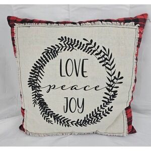 Stratford Home Buffalo Plaid Pillow Love‎ Peace Joy Christmas Holiday Decor